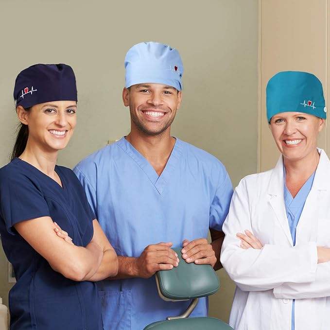 12 Pieces Bouffant Nursing Scrub Surgical Cap Adjustable Button Hats  Sweatband Gourd Shaped Hats for Women Men, Multicoloured