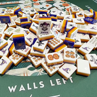 Jeu de Mahjong de Luxe d'Halloween, 160 Pions en Acrylique, Motifs Jack-O'-Lantern, Sorcière et Araignée Gravés, Tapis Personnalisable, Cadeau