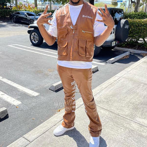 <span class=keywords><strong>Tuta</strong></span> Sportiva Casual <span class=keywords><strong>di</strong></span> Alta Qualità per Uomo, Due Pezzi: Gilet Cargo e <span class=keywords><strong>Pantaloni</strong></span> in <span class=keywords><strong>Pelle</strong></span> <span class=keywords><strong>a</strong></span> Pieghe, Completo Sportivo in <span class=keywords><strong>Pelle</strong></span> - Product Image 4