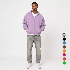 Box Fit Heavy weight Mens Zip up Hoodies Purple 450 Gsm French Terry drop shoulder zipper Hoodies - Product Image 1