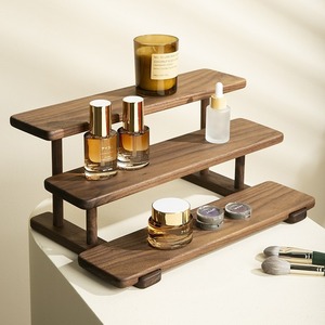 Three Tier Wooden Desktop Storage Rack Solid Wood Cosmetic Jewelry Display Organizer Modern Simple Design <b>Beech</b> Walnut Color - Product Image 1