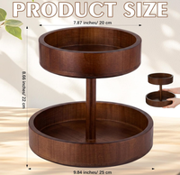 Hoogwaardige decoratieve 2-laags ronde houten fruitschaal, houten fruitschaal voor aanrecht voor het presenteren van fruit, snacks en brood
