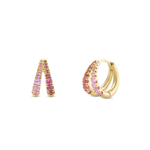 Orecchini a Cerchio Doppi LOZRUNVE Fatti a Mano, Gioielli di Moda Classici Placcati in Oro 18k con Zaffiri Colorati - Product Image 5