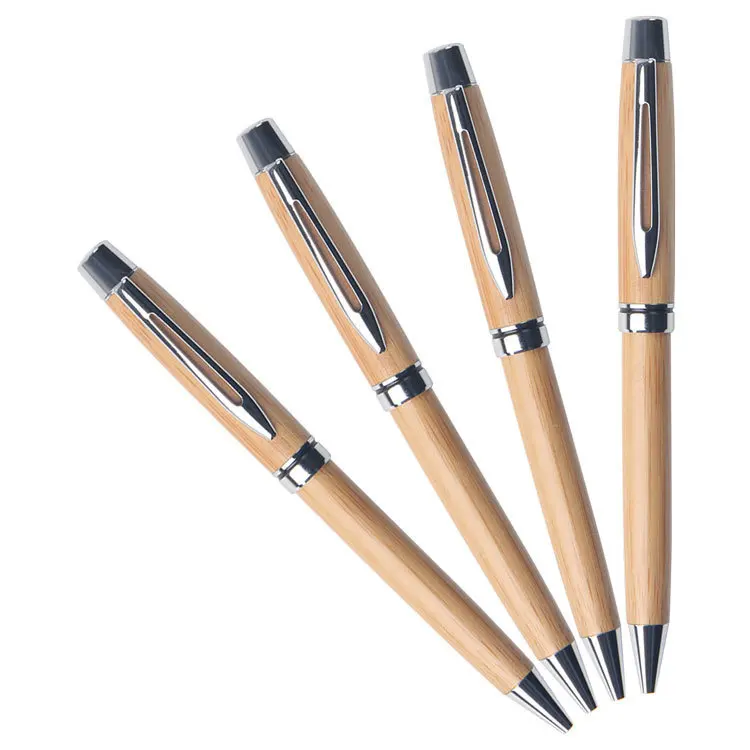 قلم حبر جاف كلاسيكي من خشب البامبو يُصمم حسب الطلب للترويج من المُصنع مع شعار