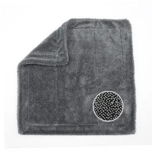 Toalla gris personalizada 1200GSM, toalla de microfibra para secado de coche, toalla trenzada para coche