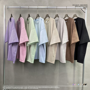 Solid Color Short Sleeve 360 g Spray Dyed Vintage T-shirt Men's Cotton Loose High Street Blank Men's T-shirt - Product Image 2