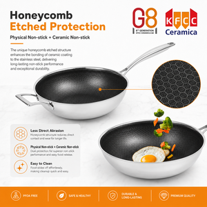 Wok de chef en céramique G8 à structure alvéolée avec option sans PFAS, pour commandes en gros et approvisionnement stable, destiné aux équipes de sourcing OEM ODM - Product Image 2