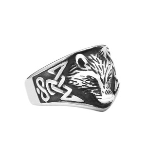Yunnique – bague en acier inoxydable pour hommes, style nordique rétro, loup celtique, design animal, bijoux, cadeau - Product Image 5