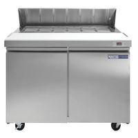 Réfrigérateur commercial pour sandwichs et salades, table de préparation, 2 portes, acier inoxydable, refroidissement par ventilateur