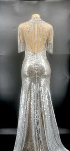 NOVANCE Y2172 primavera 2022 moda donna argento Glitter strass nappa abito da sposa abito da sposa sirena abito da ballo festa - Product Image 4