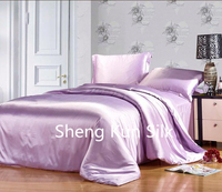 Ensemble de housse de couette 4 pièces 100% soie 300TC tissé uni toutes saisons pour lit de mariage