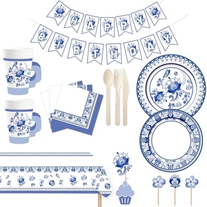 DAMAI Juego de Vajilla Desechable con Diseño Floral Azul y Blanco, Elegante Juego de Platos, Vasos, Servilletas y Tenedores de Papel con Estilo Chinoiserie - Product Image 6