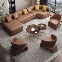 Ensemble de canapés modulaires en cuir PU de style italien minimaliste moderne en forme de L pour hôtel, salon et chambre à coucher