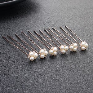 เครื่องประดับผมเจ้าสาวแฟชั่น กิ๊บติดผมรูปดอกไม้ ประดับมุกสวยงาม พร้อมคริสตัลใส สีเงิน (แพ็ค 6 ชิ้น) - Product Image 5