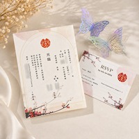 Ensemble d'invitations de mariage chinoises de luxe Double Bonheur avec enveloppe rouge, invitations en papier fait main avec dorure à chaud et cartes RSVP