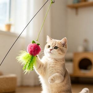 Ali <b>Cat</b> Teaser Wand Dragon Fruit Monster Feather <b>Toy</b> Long Handle Boredom Buster Pet <b>Interactive</b> <b>Toy</b> - Product Image 4
