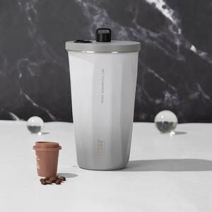 แก้วกาแฟฉนวนสแตนเลสสตีลสองชั้นพร้อมฝาปิดขนาด600มล. กำหนดโลโก้ได้เอง - Product Image 4