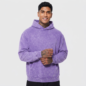 Sweat à capuche 100 % coton velours 300 grammes, surdimensionné, à demi-zip, respirant, sans cordon, délavé à l'acide, de haute qualité, pour l'hiver - Product Image 1