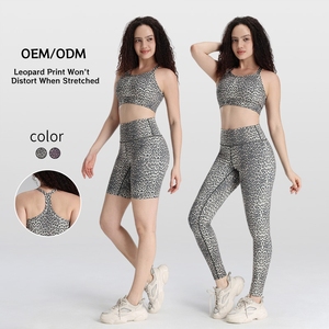 Breathable Leopard Print Two Piece Set Women Activewear Sports Bras Yoga Leggings Gym Fitness Sets Workout Sets for Women