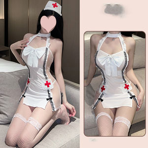 Ensemble de mini-jupes sexy à bretelles réglables pour couples - <span class=keywords><strong>Tenue</strong></span> de lingerie à bordure en dentelle pour jeux de rôle, soirée romantique, soirée lingerie - Product Image 3