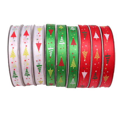 1 см Рождественская елка печатная Полиэстеровая атласная лента Рождественская елка корсажная лента