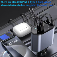 100W USB Type C 4 In1 Chargeur de voiture rétractable LED Affichage numérique Charge rapide Adaptateur d'alimentation Chargeur de téléphone de voiture rapide