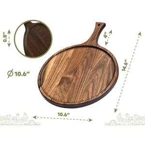 Plateau de service rond en bois massif avec poignée, pour hôtel, steak, pizza, dessert, pain, couleur rétro 012018 - Product Image 5