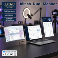 Moniteur pliable triple écran 16 pouces 2560x1600 2.5K IPS, extension d'écran pour ordinateur portable, Plug & Play, Type-C, 100% SRGB, haut-parleur pour ordinateur portable