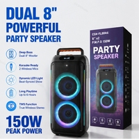 Enceinte karaoké portable sans fil CSN-FL8844 double 6,5/8 pouces avec woofer et lumière LED RGB boule disco pour extérieur