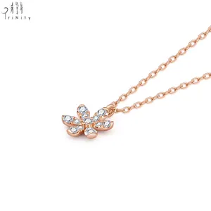 2024 New Arrivals Fine Jewelry Flower Necklace 18K Solid Rose Gold Real Natural Diamond Flower Charm Necklace For Women