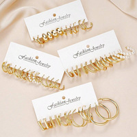 Parures de bijoux fantaisie vintage plaqué or, boucles d'oreilles en alliage, design géométrique avec imitation perle, bijoux de fête pour femme