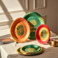 Assiettes en papier jetables écologiques à motif personnalisé bleu et blanc, 10 pouces, style américain, vaisselle de fête