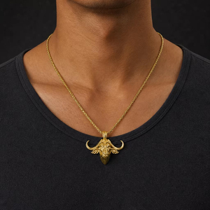 Pendentif Tête de Buffle Plaqué Or pour Hommes, Collier Hip Hop Animalier, Pendentif Punk en Acier Inoxydable, Pendentif Personnalisé, Collier Tête de Taureau - Product Image 2