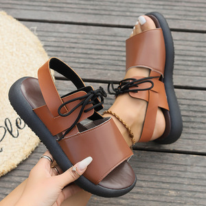 Women Summer New Color <b>Block</b> Thick Sole Beach Sandals Lace-up Casual Large Sports Style Sandals Wholesale - Product Image 3