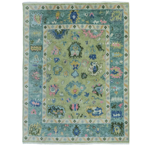 Alfombra de Lana Hecha a Mano de Primera Calidad, Diseño Floral Oushak en Verde Suave, Varios Tamaños, Decoración de Interiores - Product Image 2