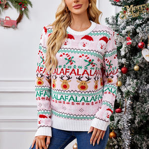 Wholesale <strong>Christmas</strong> Reindeer Loose Sweater Crewneck Long Sleeve <strong>Jumper</strong> <strong>Plus</strong> <strong>Size</strong> Jacquard Ribbed Fuzzy Knitted <strong>Women</strong> Sweaters - Product Image 3