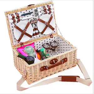 Handmade Willow Picknick Korb Geschirr Set Picknick Korb Mit Griff