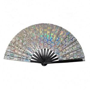 33cm Holographic Rave Hand <b>Fan</b> Clack <b>Handheld</b> <b>Fan</b> for Party Large Folding with Multi Color Festival <b>Fan</b> - Product Image 1