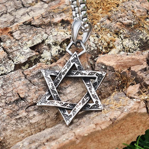 In acciaio inossidabile stella di David collana pendente tono argento testurizzato Magen David simbolo ebreo per gli uomini gioielli <span class=keywords><strong>religiosi</strong></span> - Product Image 3