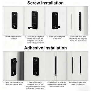 Loquet magnétique pour porte d'armoire noir ultra fin, sans perçage, pour tiroir et porte de placard, design minimaliste, en acier laminé à froid - Product Image 3