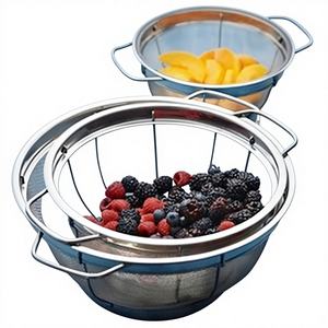 Eco-Friendly European Design Fine Mesh Stainless Steel Metal Colander Sturdy Base for Straining Pasta Rice <b>Hand</b> <b>Wash</b> Only - Product Image 1