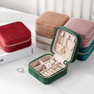 Hot Wholesale Custom Logo Colorful Small Travel Plush Velvet Jewelry Boxes Earring Necklace Ring Jewellery Organizer Gift Case