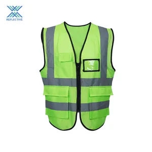 LX Low MOQ Hi Vis Green Security Vest Custom Logo Reflective Safety Vest With Pockets