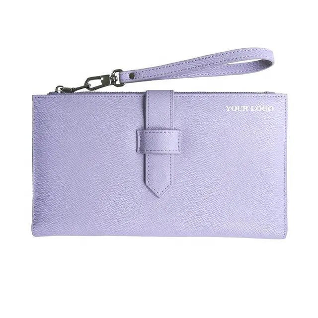 Custom Pu Leather Clutch Wholesale Purple Purse With Zip Wallets for Women