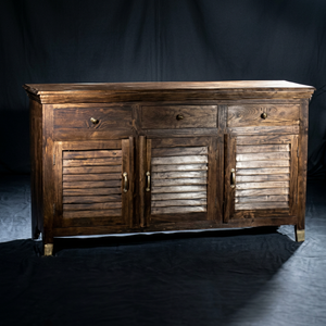 Buffet en bois à 3 panneaux avec tiroirs, design rustique pour salon, salle à manger, meubles de maison - Product Image 1