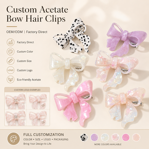 Ume Factory Vente en gros Pinces à cheveux personnalisées en acétate, style mode, mignonnes et colorées, avec nœuds latéraux et nœuds <span class=keywords><strong>papillon</strong></span> Kawaii, pour filles - Product Image 1