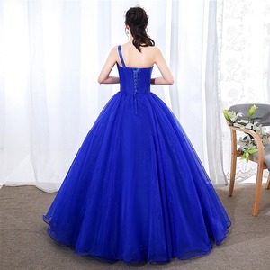 One Shoulder Blue Evening Gown Ball Gown Empire Waistline Wedding Dress For Women - Product Image 3