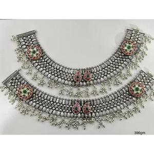 Pure Silver Festival Wear <b>Anklet</b> with Handmade Jaipuri Carving - Product Image 1