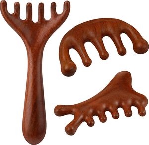 Peigne de <span class=keywords><strong>massage</strong></span> du cuir chevelu en bois personnalisé en 3 parties, outil Gua Sha pour les soins capillaires, la relaxation, le démêlage et la stimulation de la circulation sanguine - Product Image 1