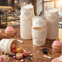 Gobelets en papier personnalisés OEM/ODM imprimés, de qualité alimentaire, jetables, pour desserts, crèmes glacées, yaourts glacés, gelatos, vente en gros à emporter